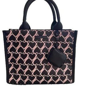 BetseyJohnson XOMILAN Black/Pink Heart Twin purse W/Detachable Black ZipCase NWT